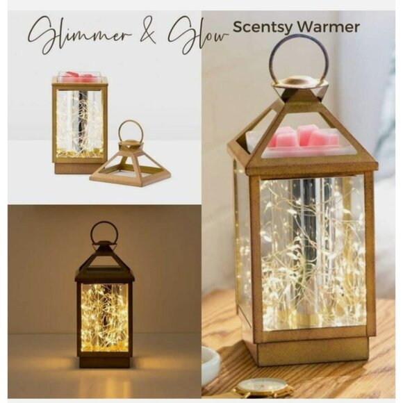 Scentsy Glimmer & Glow Warmer Lighted Golden Electric Lantern - Picture 1 of 11